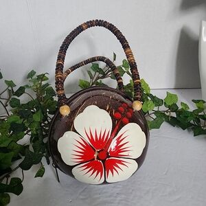 Hand Painted Flower Coconut Bag Purse